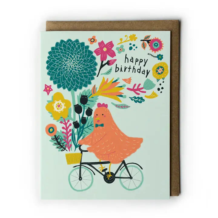 Chicken on Bicycle Birthday Card