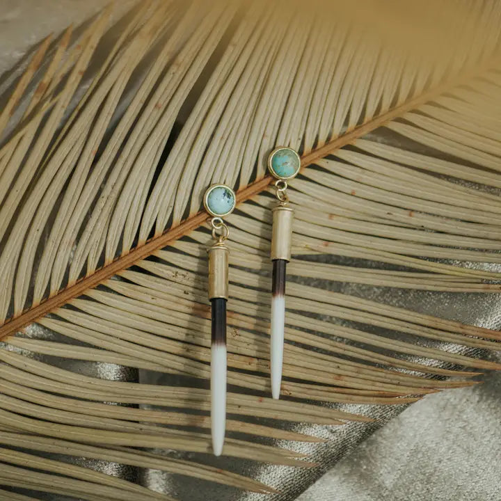 Turquoise Porcupine Quill Stud Earrings