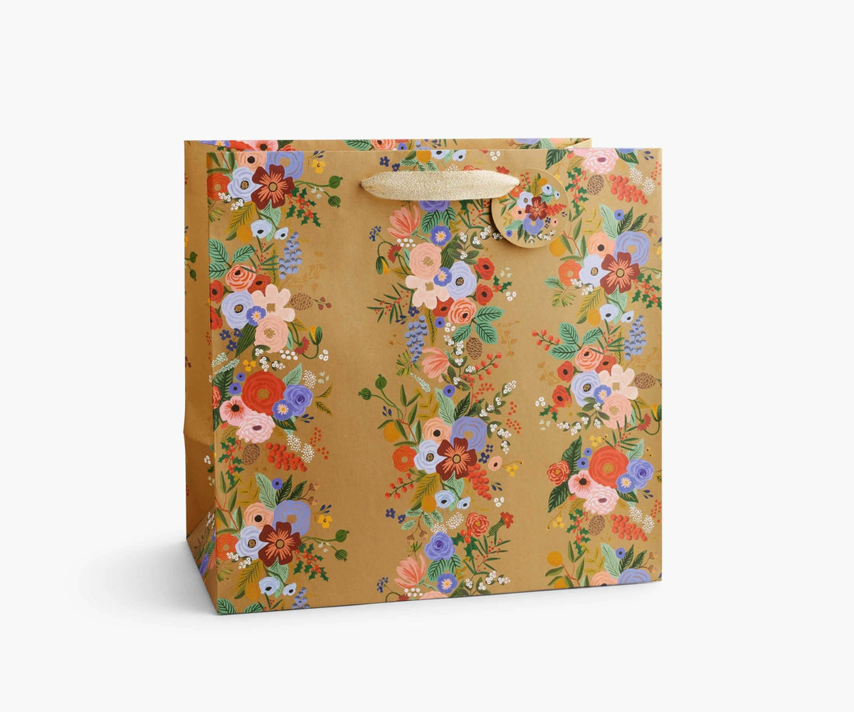 Rifle Paper Large Gift Bag in Holiday Garden Party Pattern