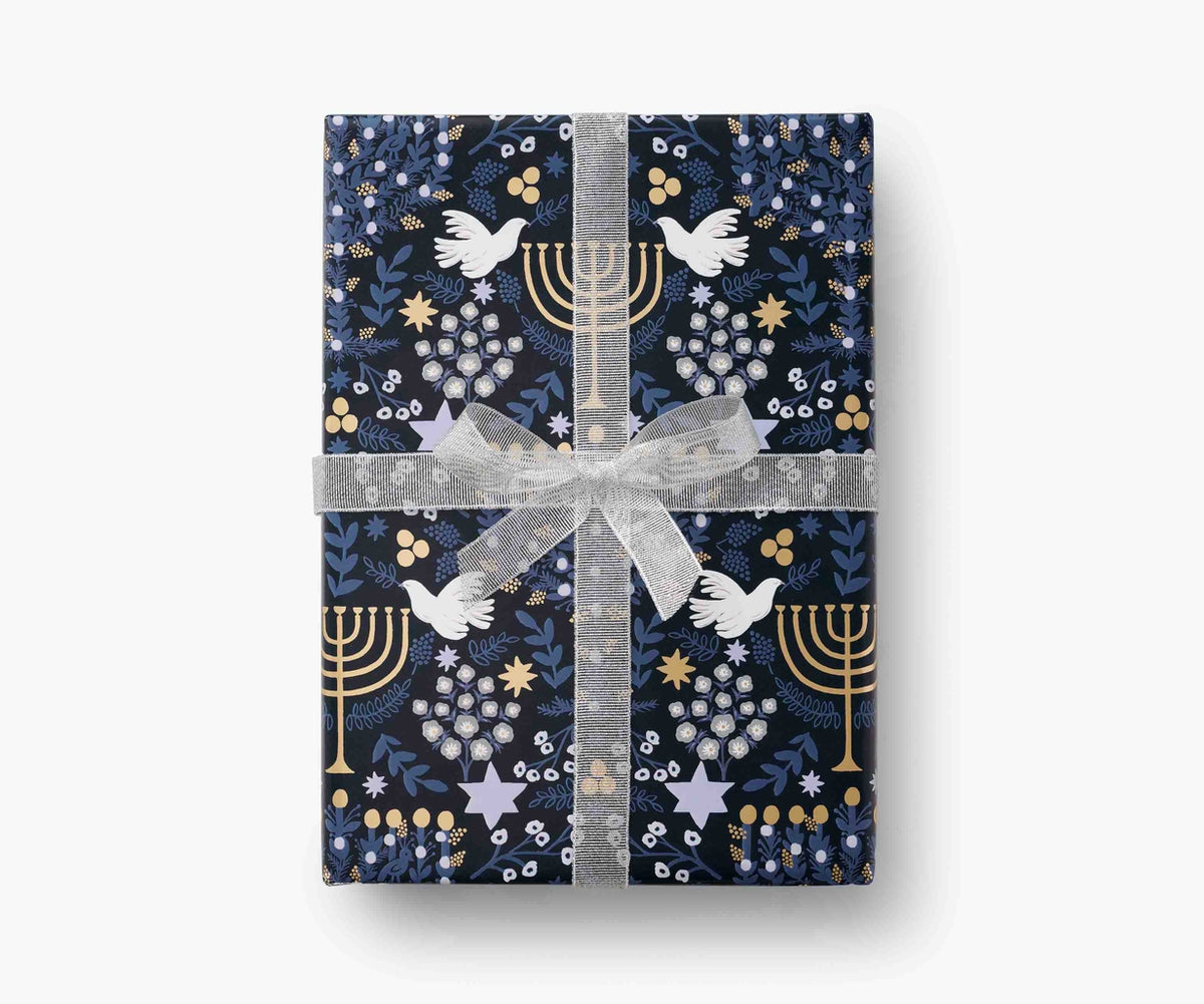 Laurel Menorah Continuous Wrapping Paper Roll
