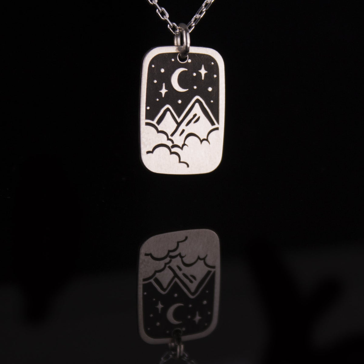 Mountain Nightscape Etched Silver Necklace