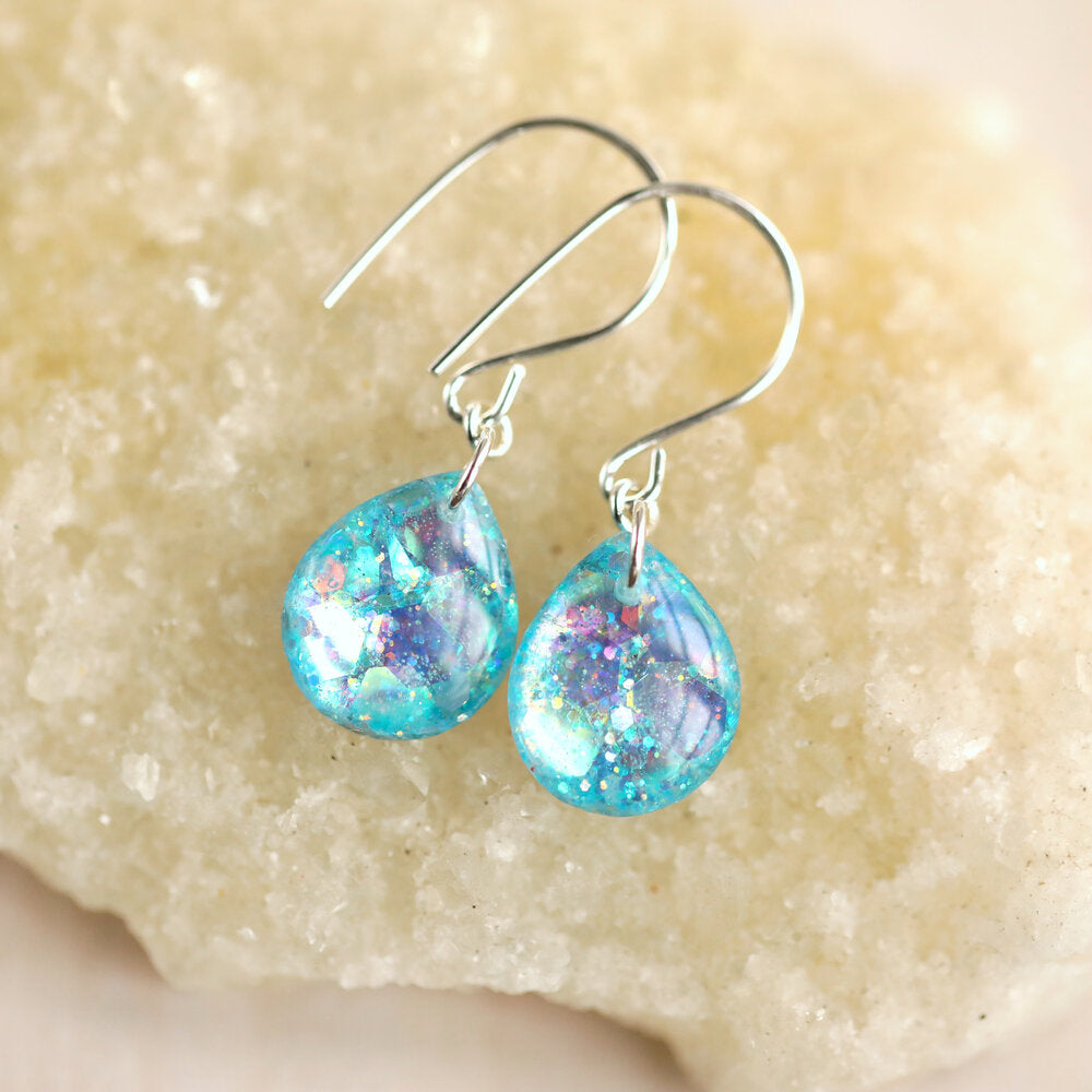 Mermaid Glitter Teardrop Earrings :: Multiple Shades of Blue