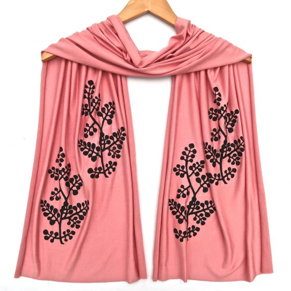 Berry Branch Printed Rose Colored Scarf