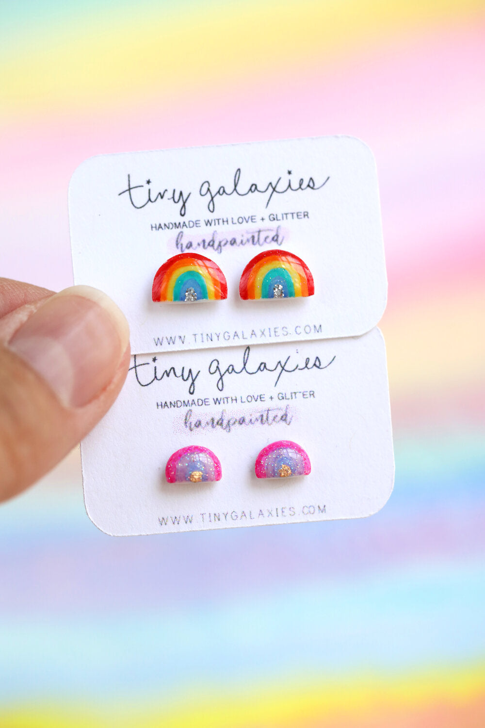 Hand-Painted Rainbow Resin Post Earrings