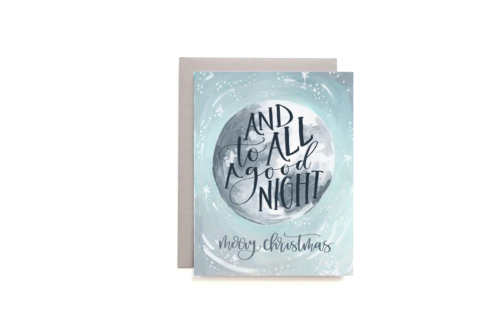 To All A Good Night Illustrated Christmas Moon Card