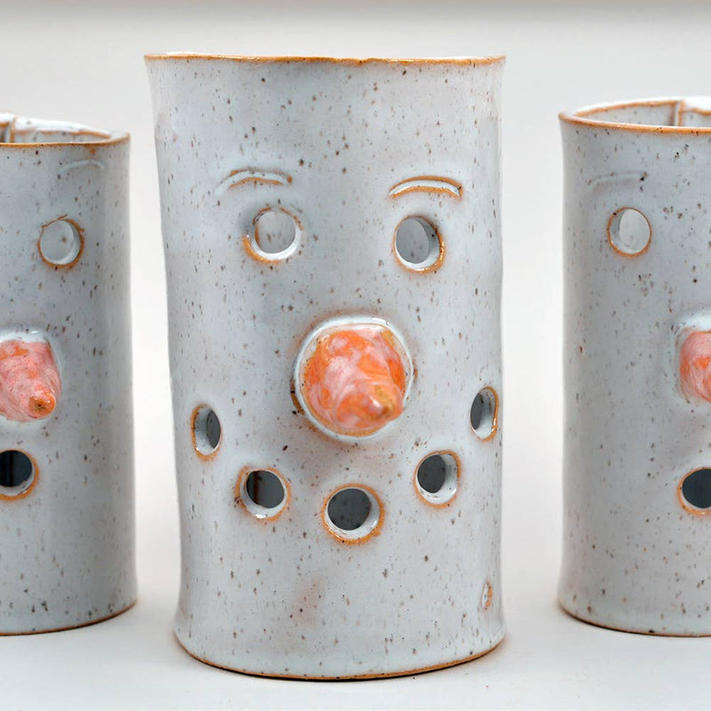 Handmade Ceramic Tea Light Holders Shaped Like Snowmen