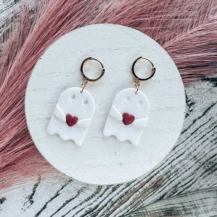 Ghost Holding Heart Earrings