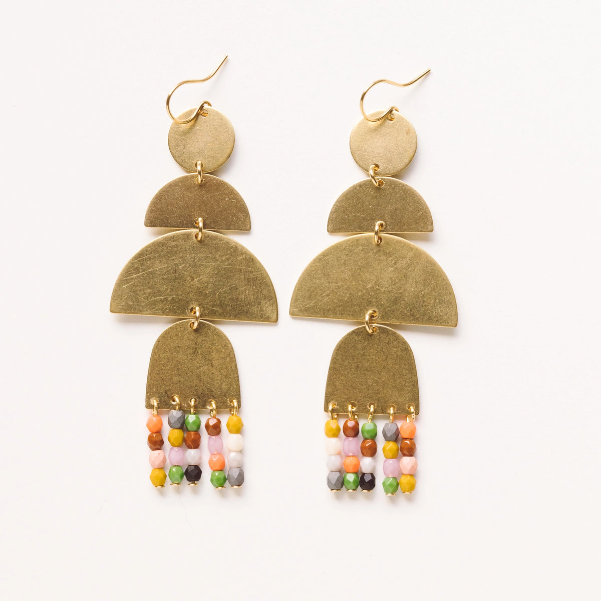 Long Statement Brass and Beaded Earrings