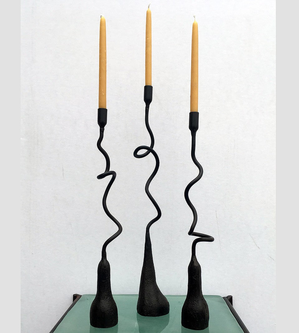 Handcrafted Swirled Iron Tall Candlestick Holders
