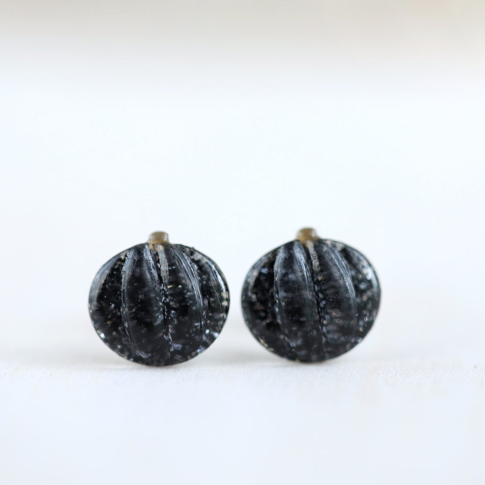 Black Glitter Pumpkin Stud Earrings