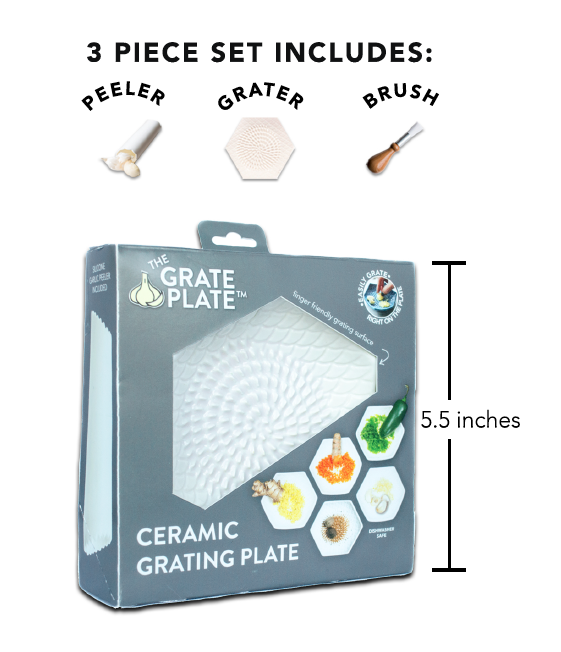 Turquoise - The Grate Plate Ceramic Grater 3 Piece set: Ceramic Grating  Plate, Silicone Garlic Peeler and Wooden Handle Gathering Brush