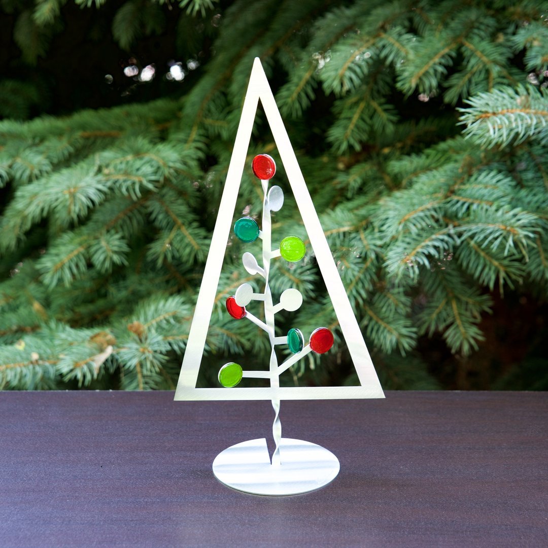 Aluminum and Glass Art Deco Aluminum Tabletop Christmas Tree