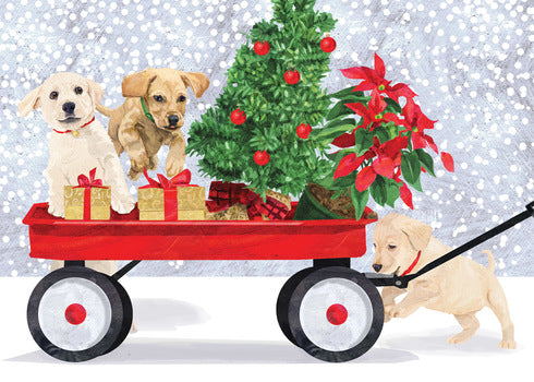 Winter Wagon Puppies Boxed Holiday Cards