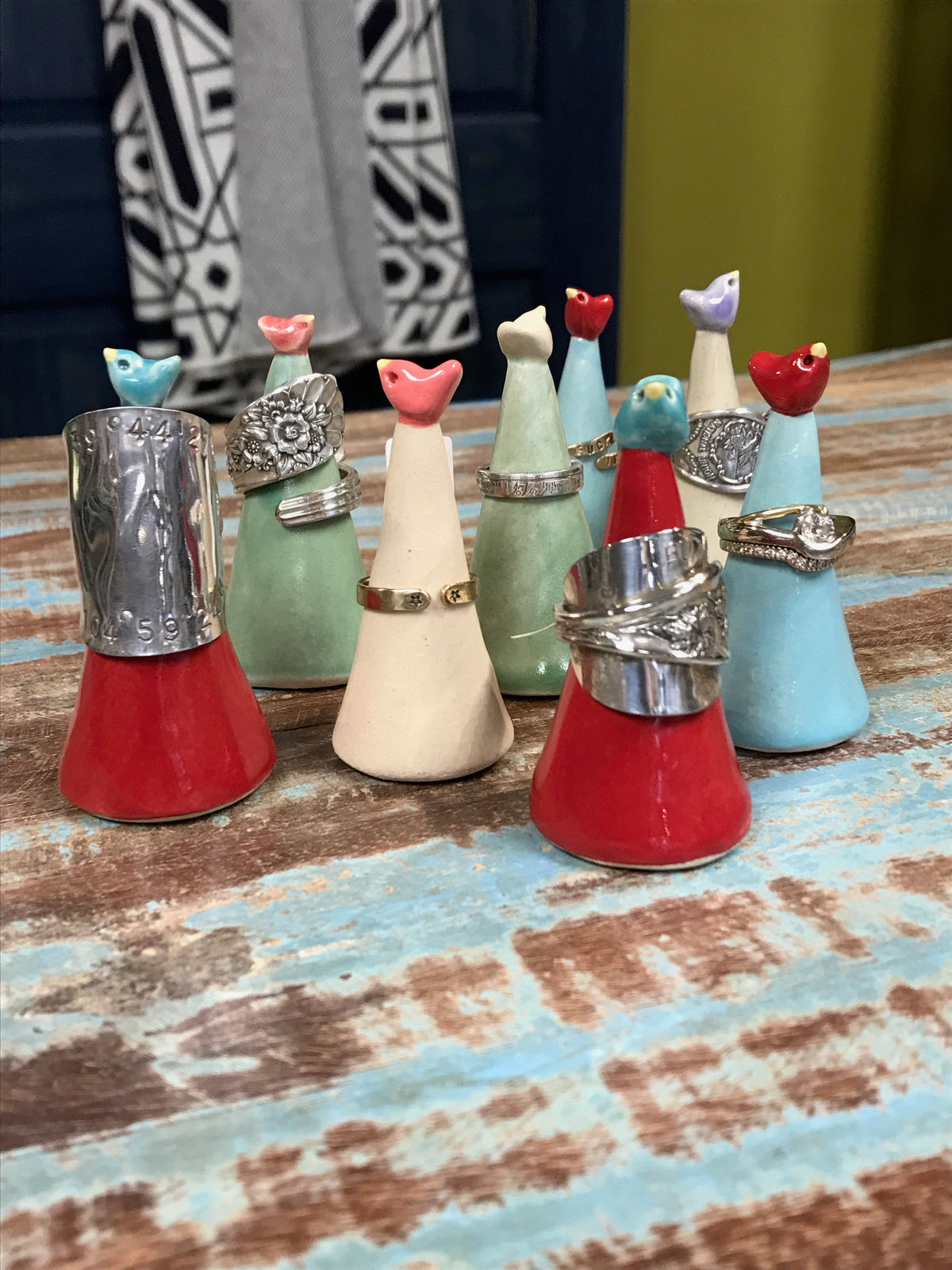 Handmade Birdie Pottery Ring Cones