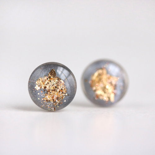 Grey and Gold Leaf Post Earrings