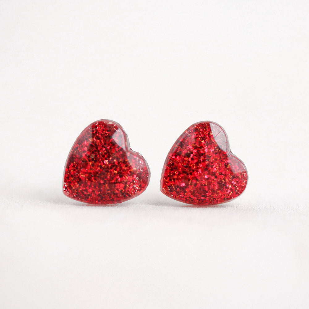 Red Resin Heart Post Earrings