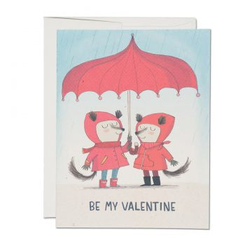 Be My Valentine Under Red Umbrella Card