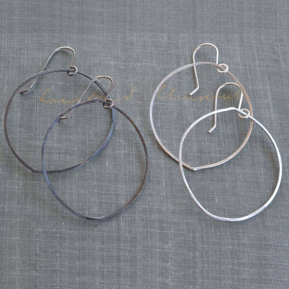 Large Silver Hoops in Bright and Oxidized Finishes
