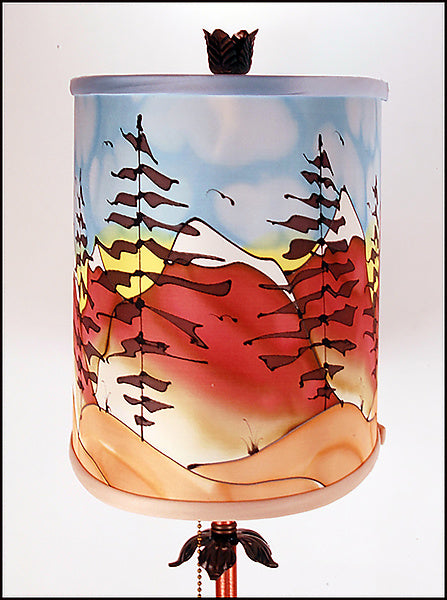 Mountain Themed Hand-Painted Silk Shade Lamps :: Various Shade Shapes
