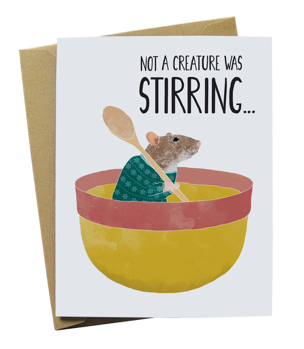 Not a creaure was stirring illustrated mouse card