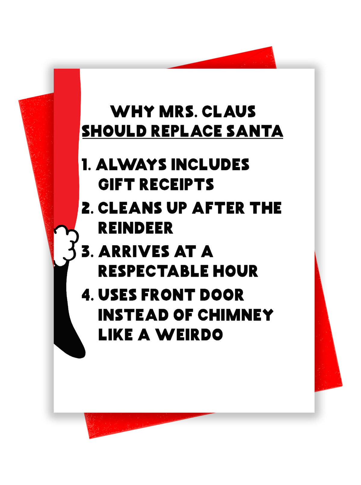 Reasons Mrs. Claus should replace santa greeting card