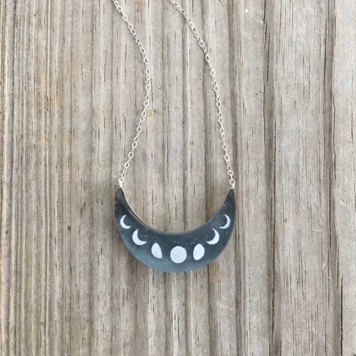 Moon Phase Half-Moon Painted Necklace