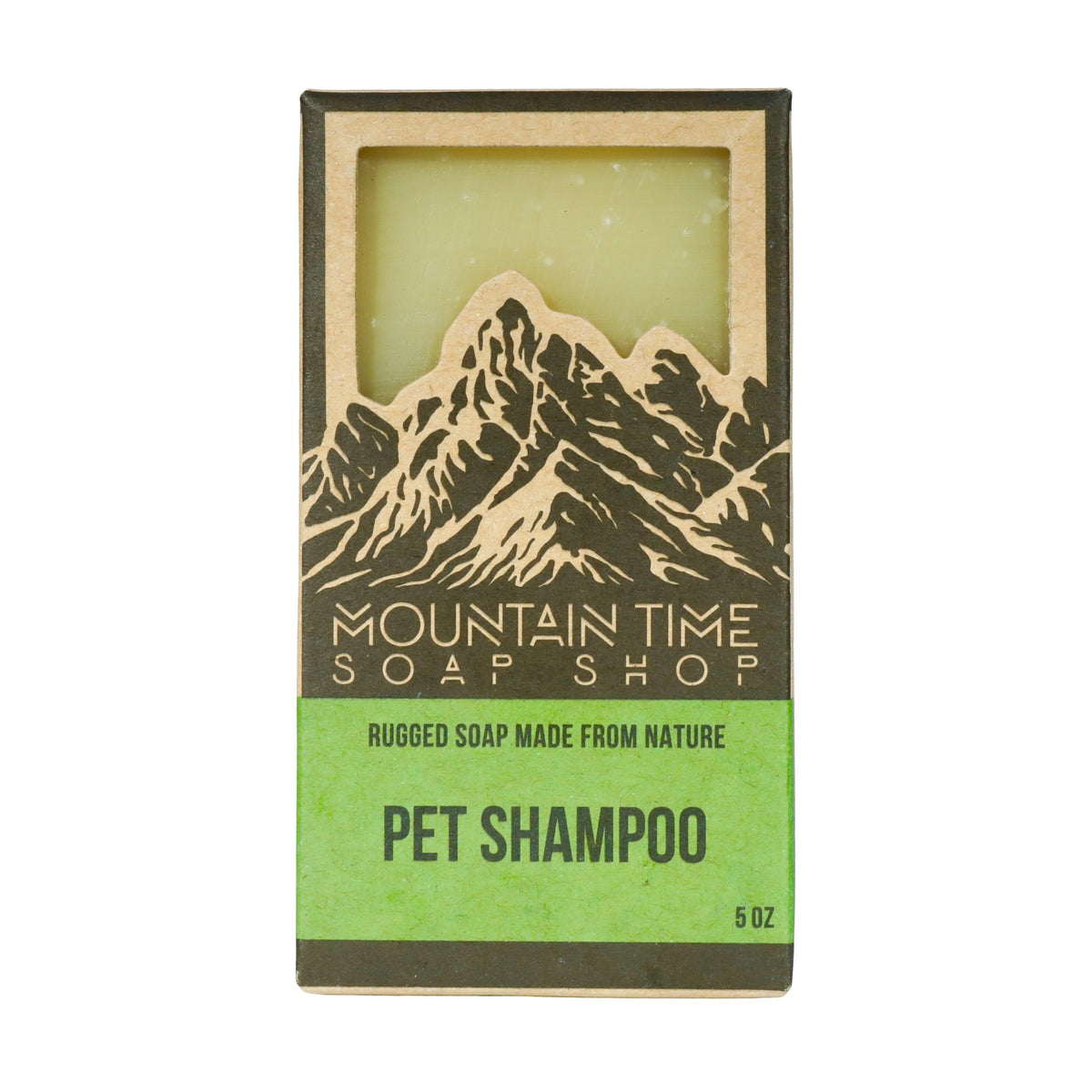 5oz bar pet soap in eco-friendly recycled box with window to view soap