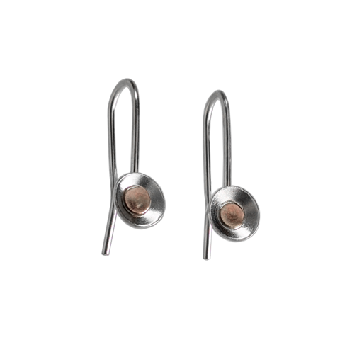 Sterling Silver Dangle Earrings with overlapping sterling silver and pink gold discs