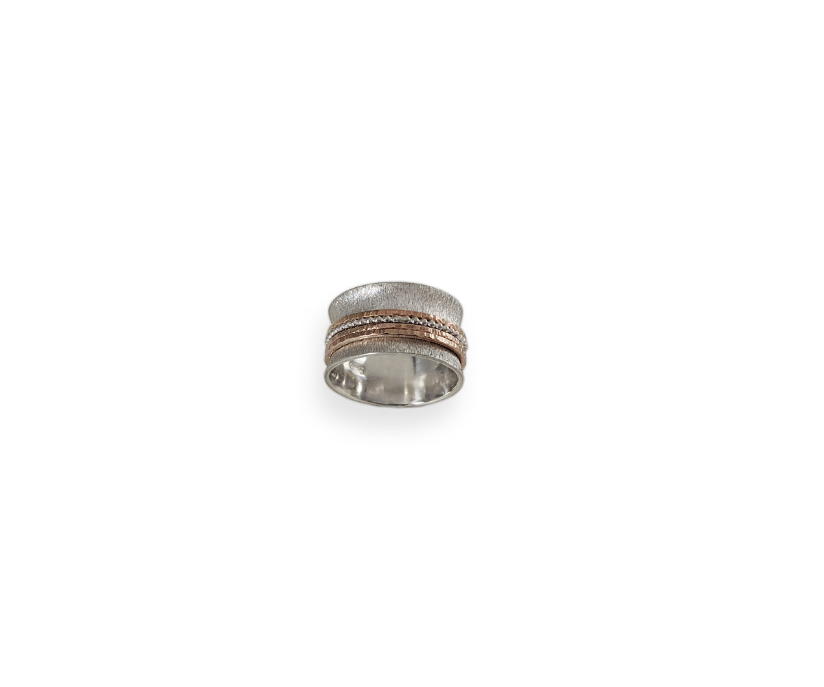 Quad Spinner Ring With Sterling Silver Shank and 4 Thinner Copper and Silver Spinning Bands