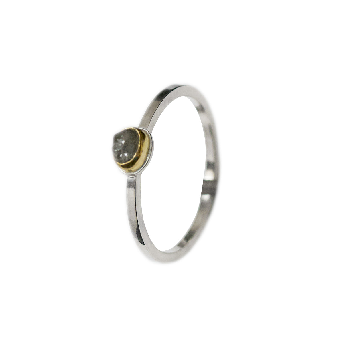 Trio Stack :: 14K Gold + Sterling Silver + Rough Diamond Rings