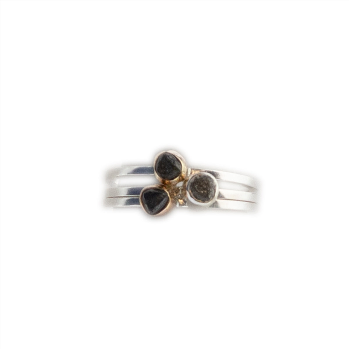 Trio Stack :: 14K Gold + Sterling Silver + Rough Diamond Rings