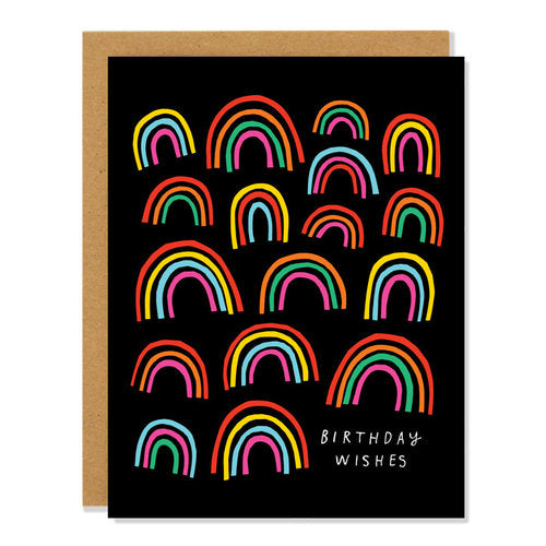 Rainbow Covered Birthday Wishes Card.