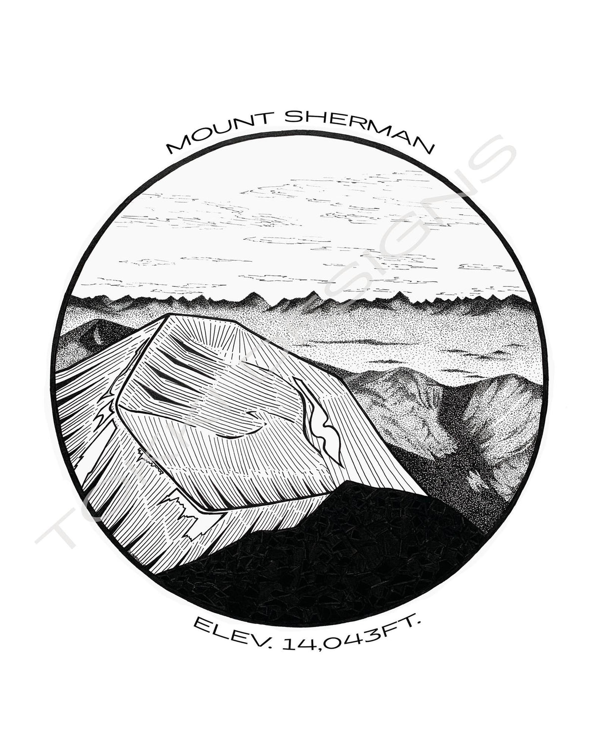 Mount Sherman Black and White Print