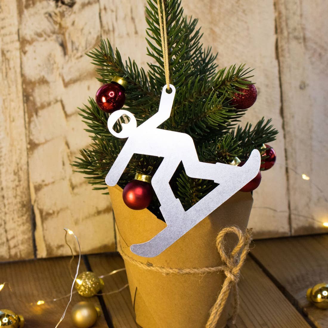Outline of a Snowboarder Aluminum Ornament