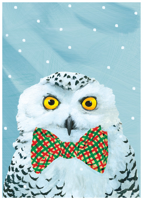 Snowy Owl in a Bow Tie Christmas Card