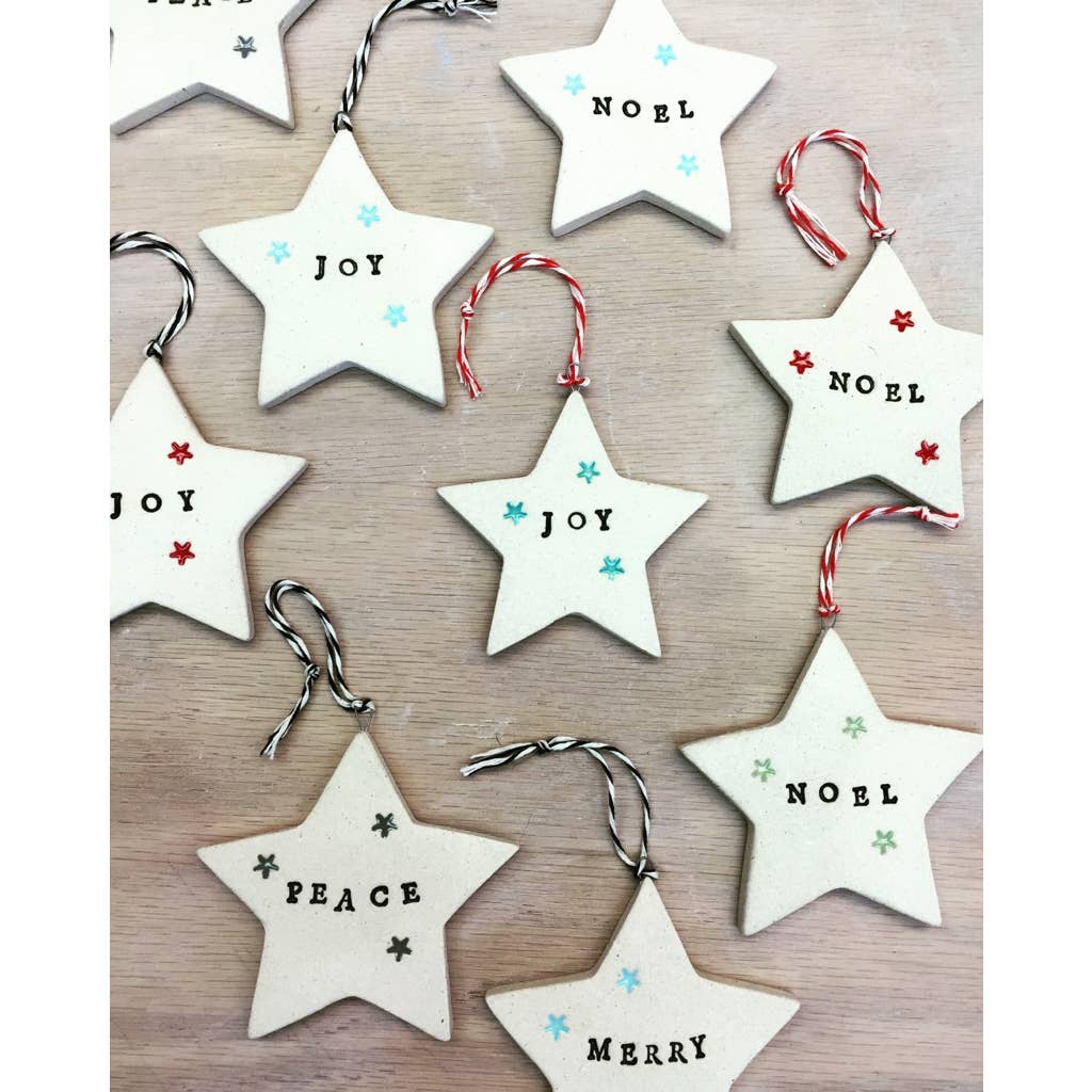 Ceramic Star Ornaments with Festive Word Stamps