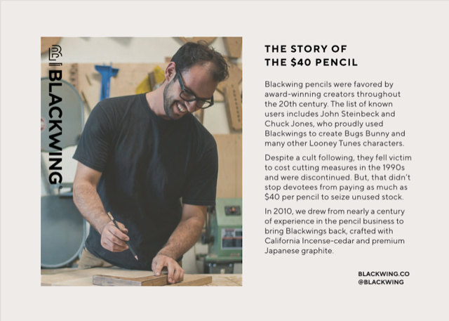 Blurb about the history of blackwing pencils