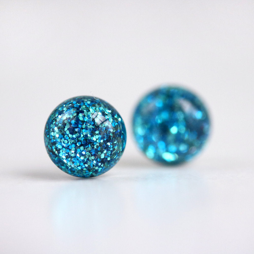 Teal Glitter Globe Earrings