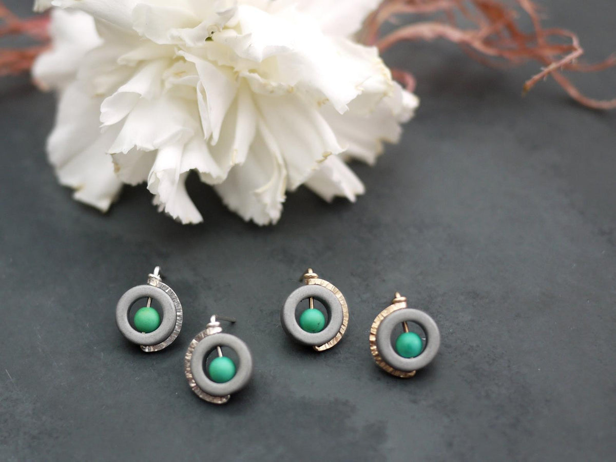 Two Metal Options for Hematite and Turquoise Stud Earrings