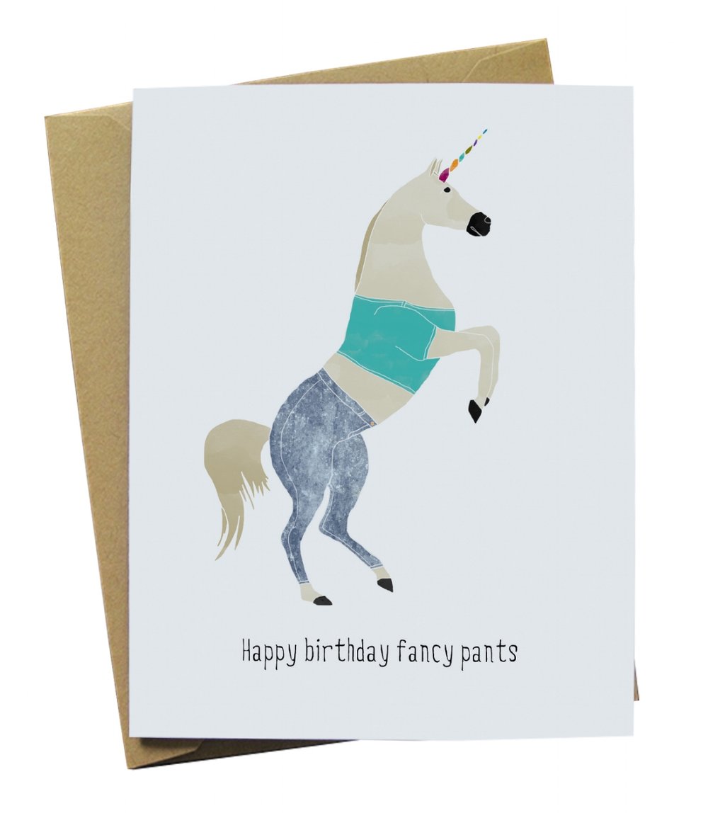 Happy Birthday Fancy Pants Illustrated Unicorn Card