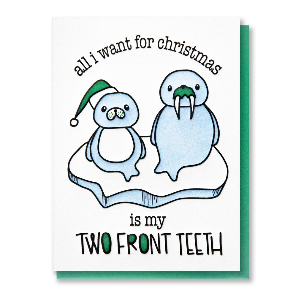 All I Want For Christmas Walrus Letterpress Card