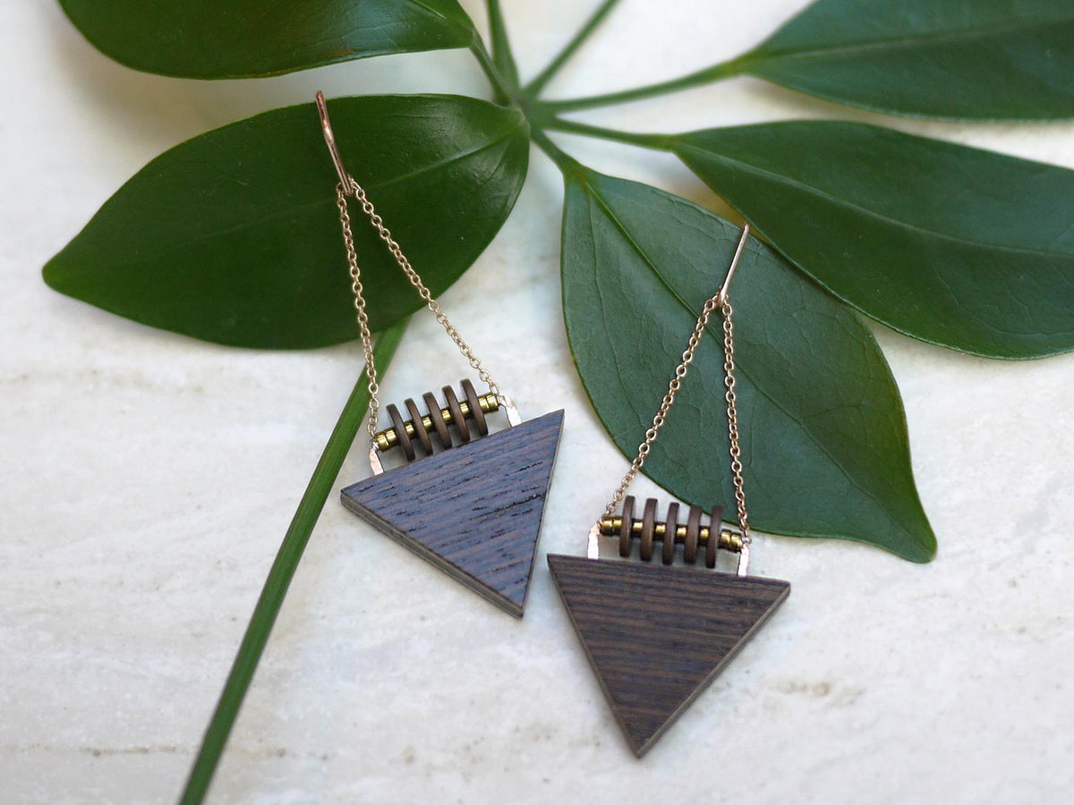 Wood Triangle Dangle Earrings
