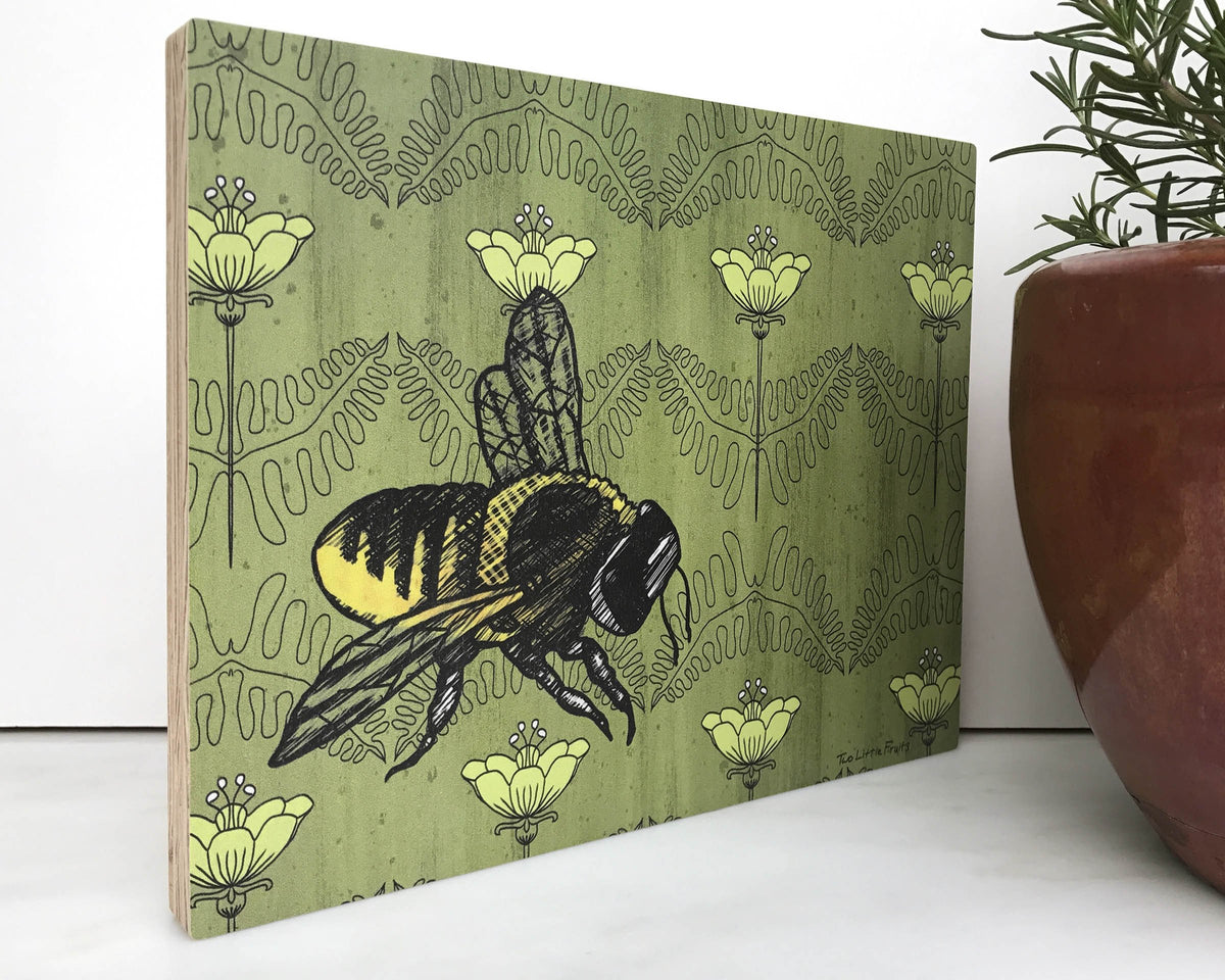 Bee Poppies 8x10 Print on Wood