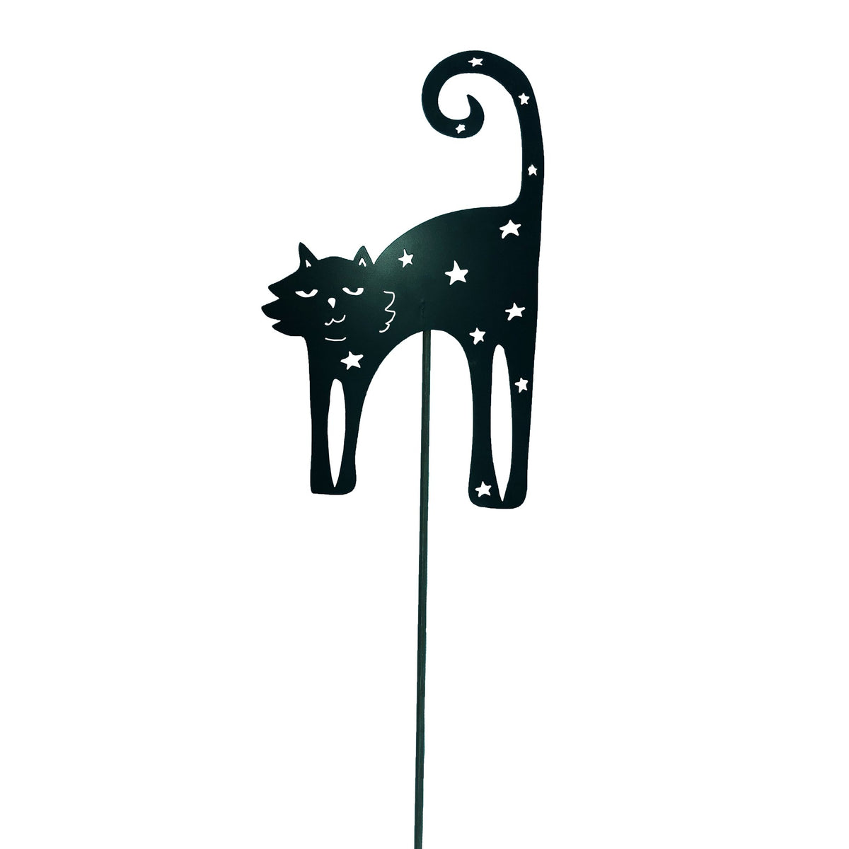 Black Cat Metal Garden Stake with punched out stars