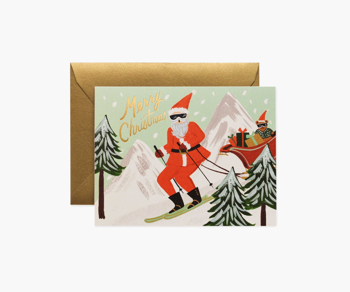Skiing Santa Boxed Christmas Card