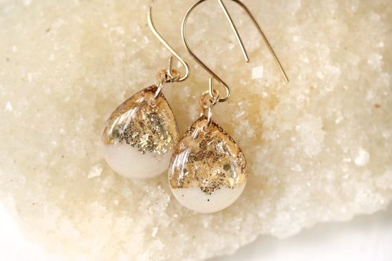 White Resin and Gold Leaf Earrings