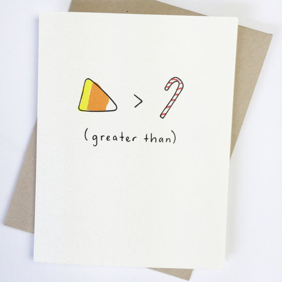 Candy corn greater than candy cane card