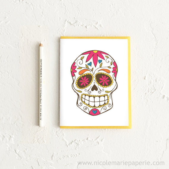 Colorful Sugar Skull Dia de los Muertos Card