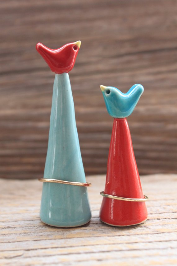 Handmade Birdie Pottery Ring Cones