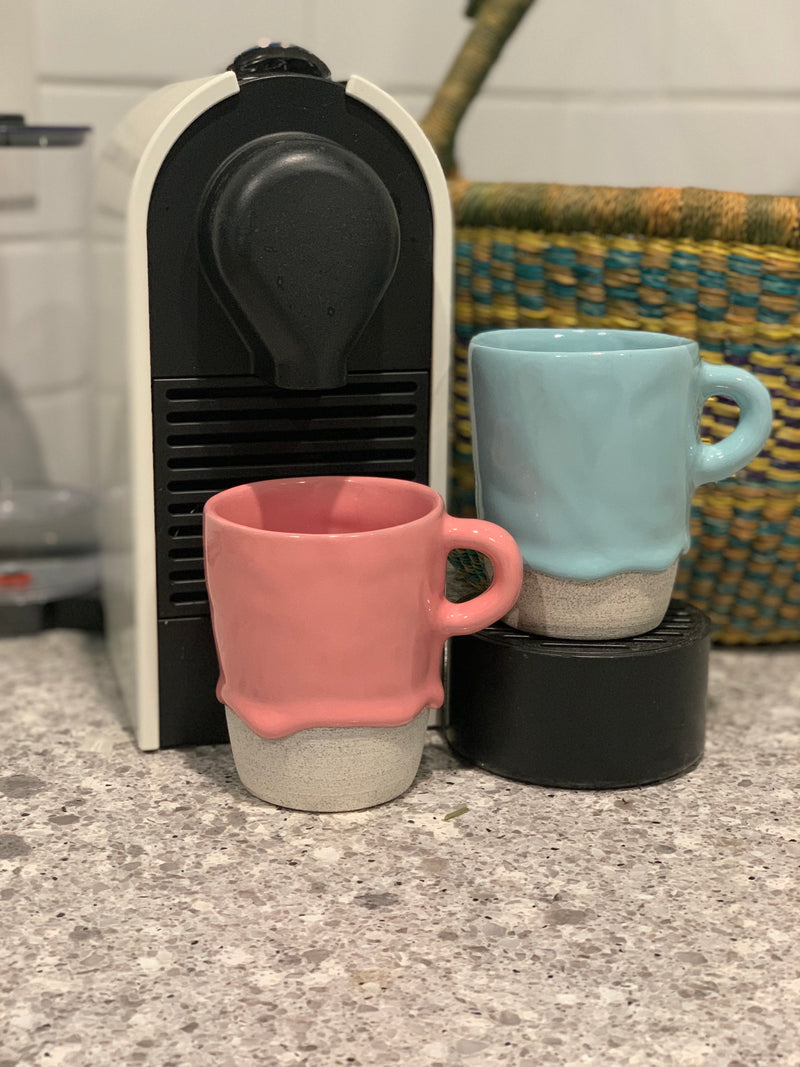 Drippy Glaze Latte Mugs from Brian Giniewski in Pink and Turquoise